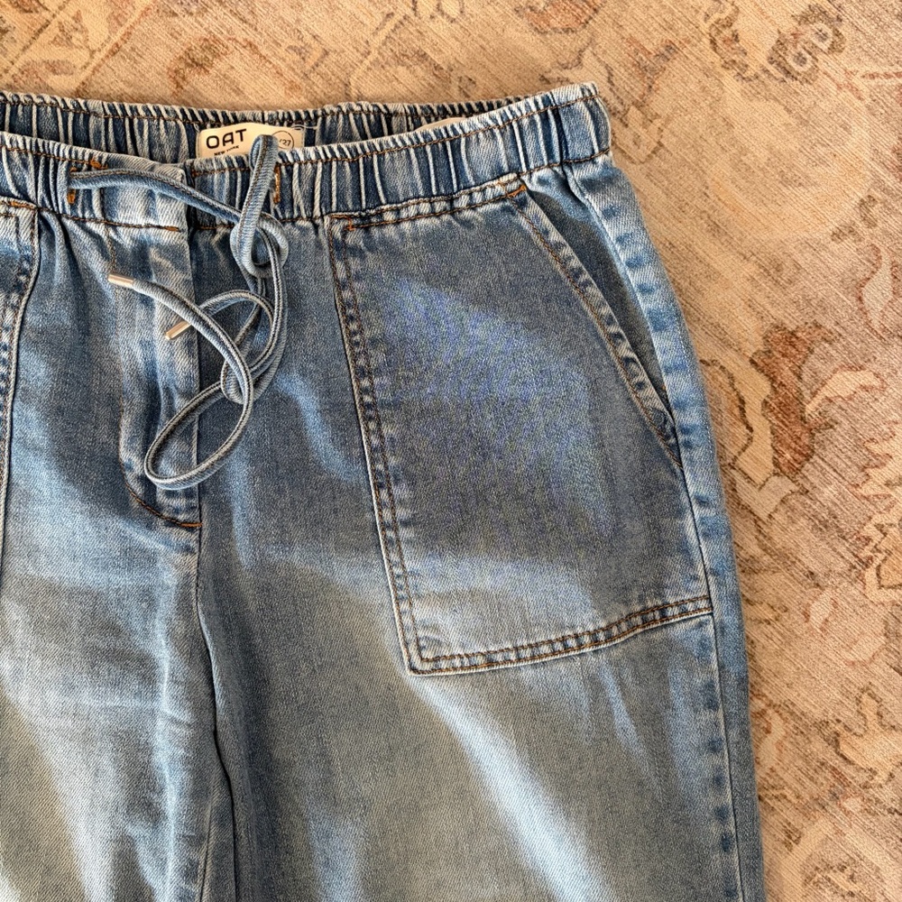 Oat Drawstring Wide Leg Denim Pants - Picture 2 of 7